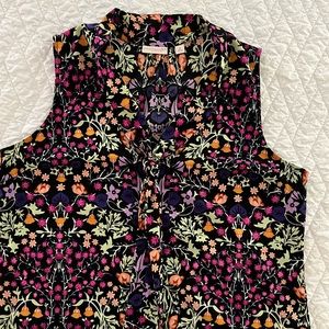 Eva Mendes Floral Sleeveless Blouse Ties at Neck Sz M